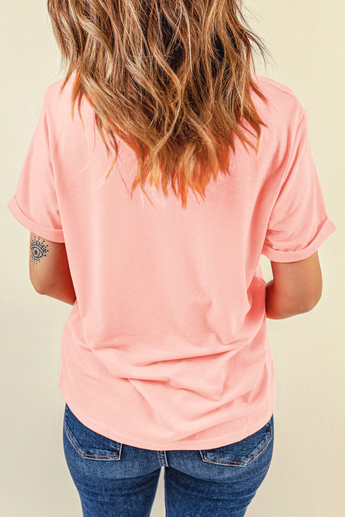 Soft Stretch Solid Crew Neck Rolled Cuff Relaxed Tee
